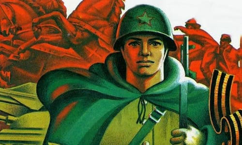 Советский солдат нарисованный с оружием и каске обложка для стихотворения пример