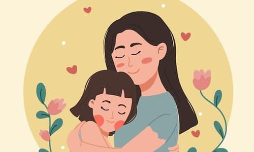 Нарисованная картинка девочка дочка обнимает маму