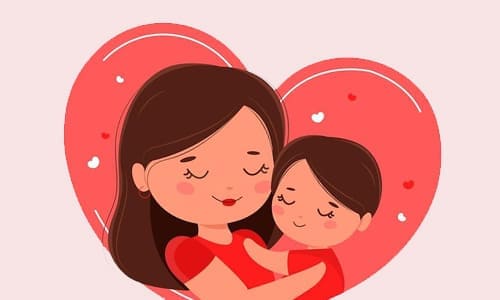 Картинка мама обнимает сына на фоне символа сердца