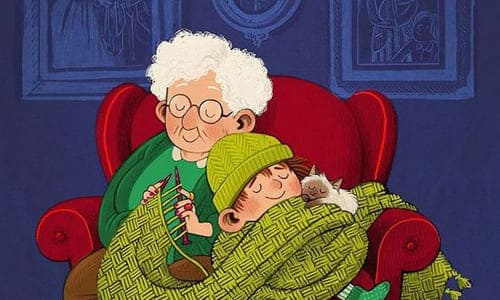 Бабушка и внук нарисованная картинка