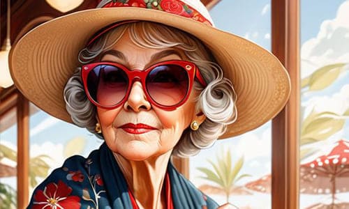 Бабушка молодая в шляпе и в красных очках красивая картинка