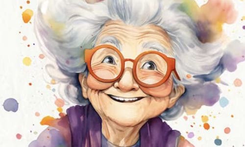 Картинка жизнерадостная бабушка в очках улыбается