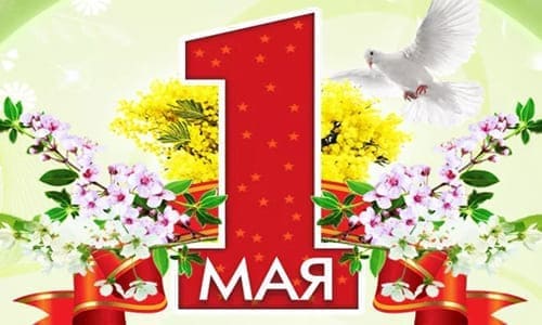 Большая цифра 1 мая красная цветы жёлтые и белые праздник