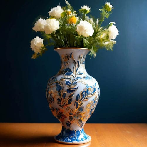 Сине белая фарфоровая ваза с цветами  