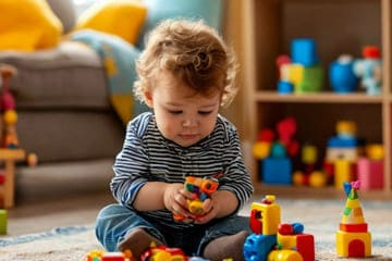 Мальчик маленький играет в игрушки