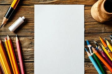 Лист и стихотворение карандаши