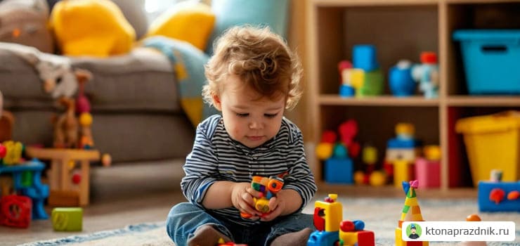 Маленький мальчик играет в игрушки