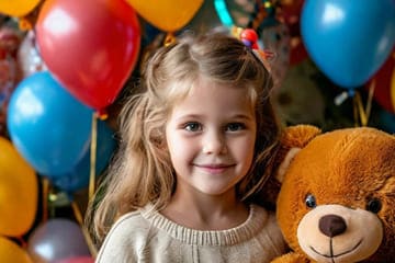 дочка и плюшевый медведь фон шаров