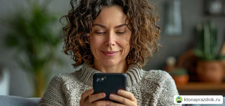 Мама читает SMS держа в руках смартфон