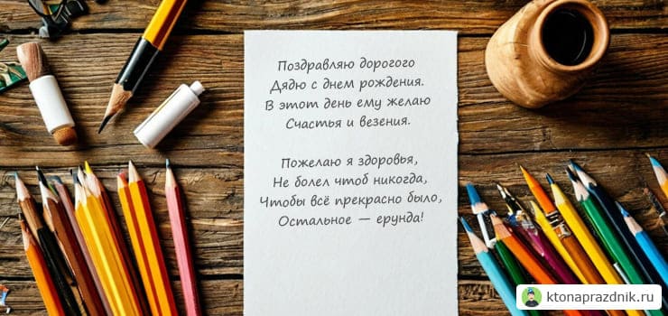 Цветные карандаши и лист бумаги на деревянном столе стих