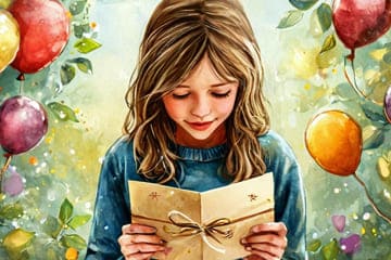 сестра читает душевное поздравления открытку