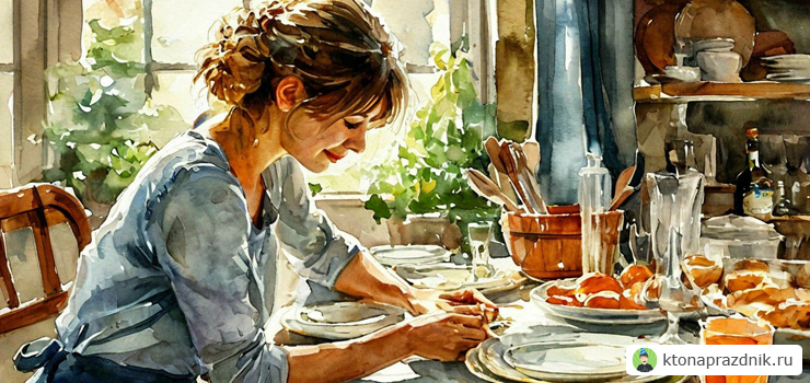 Картинка акварель тётя сидит на кухне готовится к дню рождения