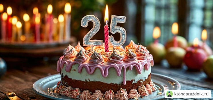 Торт со свечками и цифрами 25 лет