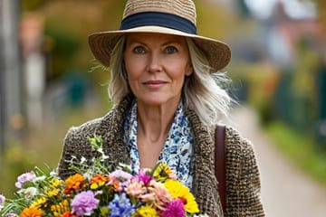 женщина сестра в шляпе с цветами на улице