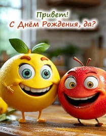 жёлтый лимон и красное яблоко персонажи