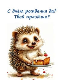 нарисованный ёжик с белой тарелкой и кусочком торта