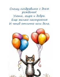 кот с шариками нарисован карандашом