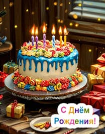 торт со свечками белая и синя глазурь