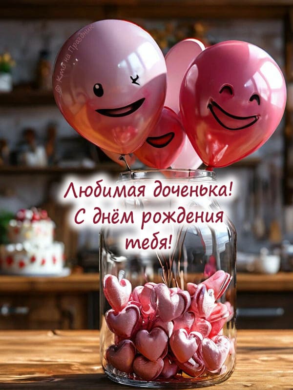 Розовые воздушные шары смайлы и банка с сердечками