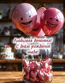 розовые шары смайлики и банка с сердечками