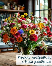 на кухне в вазе красивый букет полевых цветов