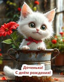 белый котик в горшке