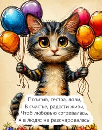 кот с воздушными шарами поздравление