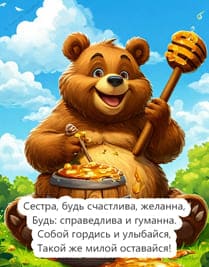 нарисованный радостный медведь с медом