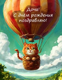 рыжий кот в корзине воздушный шар