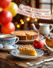 чай, кусочек пирога и воздушные шары