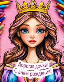нарисованная принцесса карандашами с короной