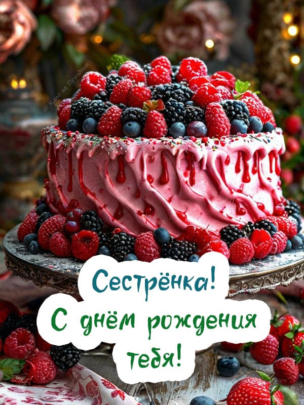 Большой торт с ягодами ежевика и малина на подставке
