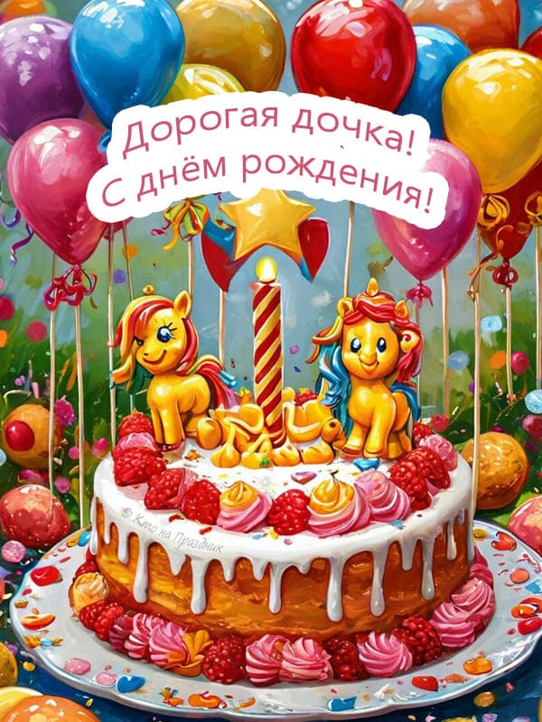 Большой красочный торт с ягодами и воздушными шарами