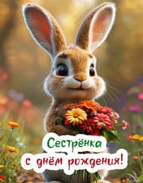 заяц держит полевые цветы в лапах