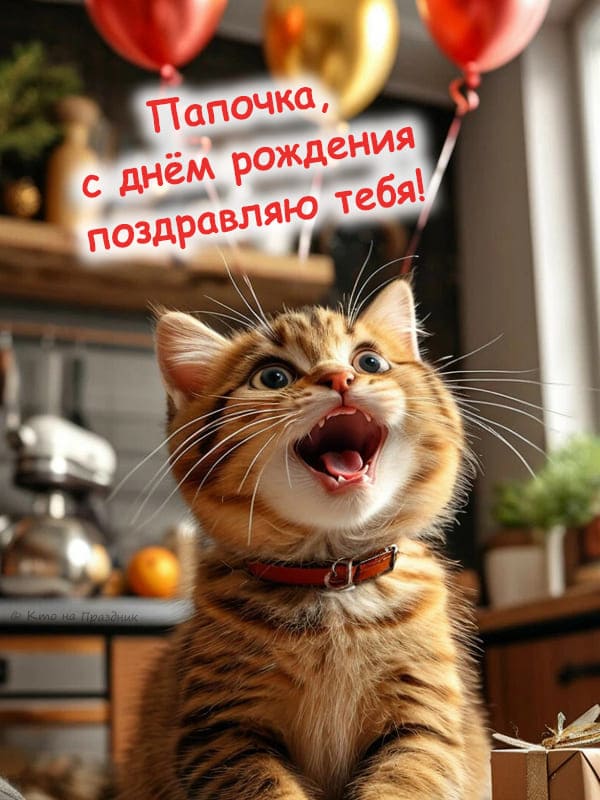 Милый котёнок кричит в верх открытка папа отцу