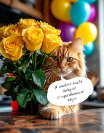 рыжий кот с розами
