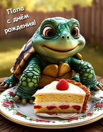 Персонаж черепаха забралась на тарелку с тортом