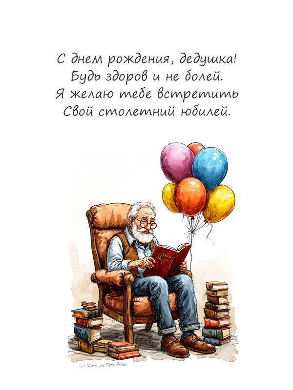 Стих дедушке на белом фоне дед читает книгу в кресле