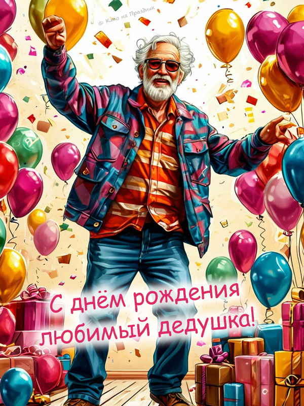 Дед танцор среди подарков