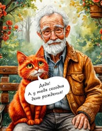 дедушка с рыжим котом