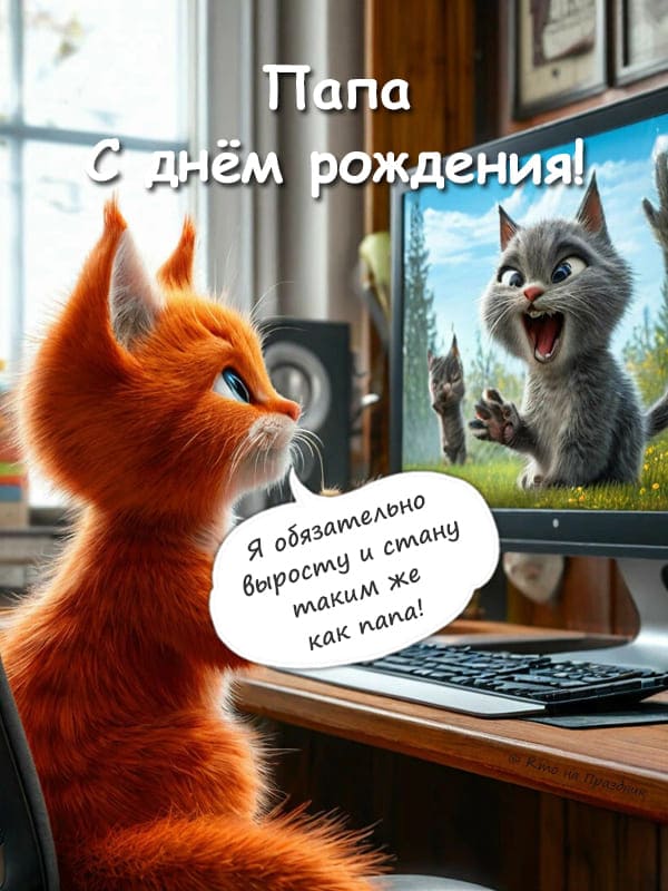 Рыжий кот смотрит в компьютер Пиксар