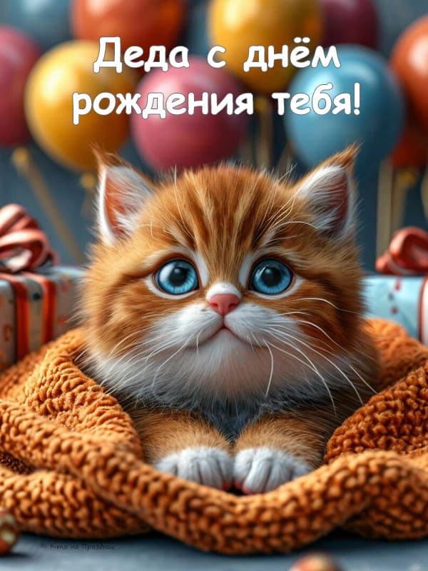 Рыжий котик на фоне воздушных шаров