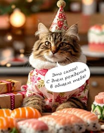 кот суши в колпаке