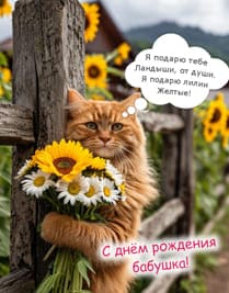 кот с цветами