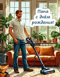 папа пылесосит ковёр