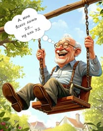 дед на качелях