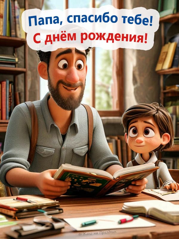 Мужчина с сыном читают книгу Пиксар
