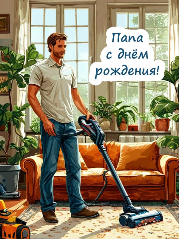 Папа пылесосит ковер дома иллюстрация