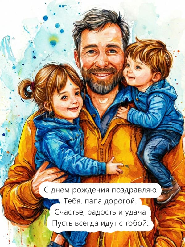 Отец нарисованный с детьми открытка