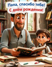 Папа читает книгу любимому сыну за столом